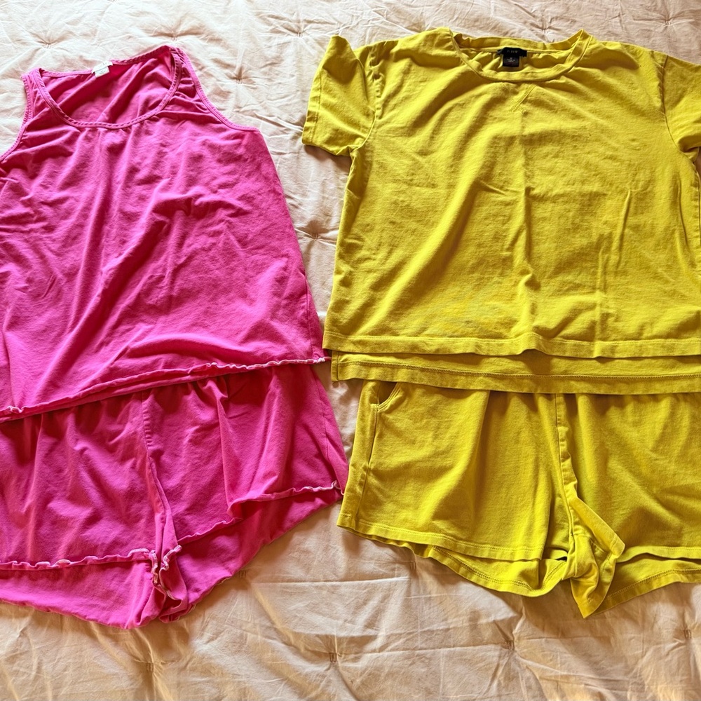 J.Crew Cotton Pajama Short Sets Bundle | Size M | Bright Pink & Yellow